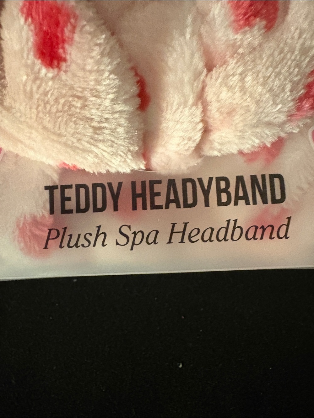 The Crème Shop Teddy Headband Pink Hearts Plush Spa Skincare Hair Bow - Picture 5 of 5